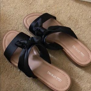 Never worn black silk flip flops